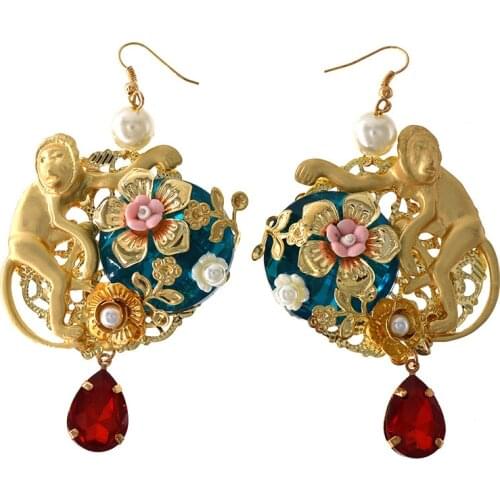 Gold Baroque Earrings Dangle Flower Monkey Korean Earrings For Women Oorbellen Brincos Pendientes Aretes Bijoux Eardrop Jewelry