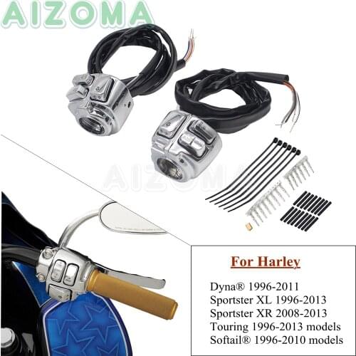1 Pair Motorcycle 1'' 25mm Handlebar Brake Signal Indicator Light Horn On-Off w/ 45'' Wiring Harness Control Switch For Harley