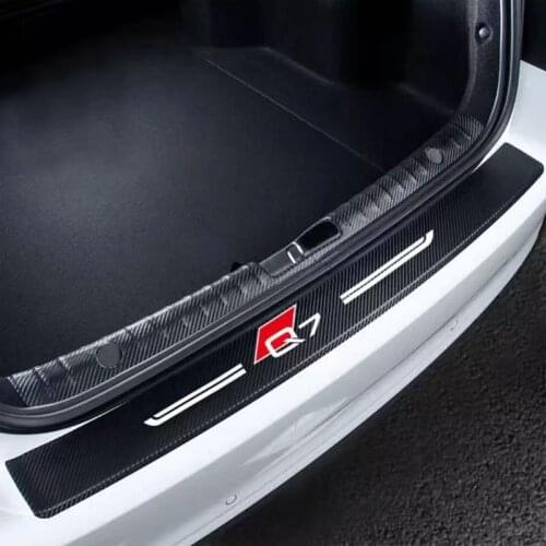 1pcs Cartrunk Bumper Carbon Fiber Scratches For Audi q7 q8 car logo leather Protection Film Car carbon fiber stripe Accessories