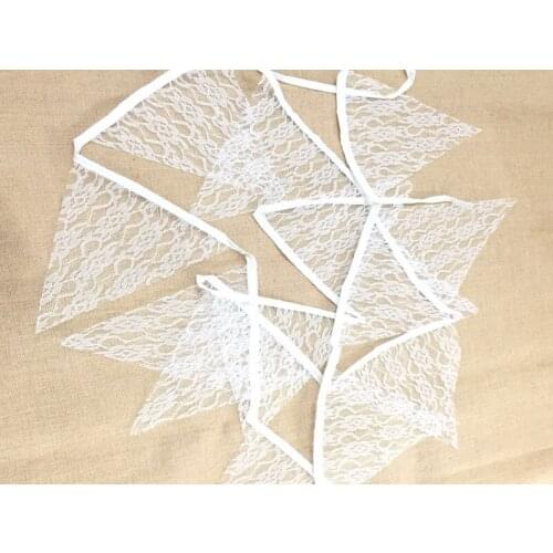 10sets/lot 3.8M Wedding Party Decor 12 Flags Lace Fabric Vintage Pennant Bunting Banner Decor Romantic Hanging Ornaments