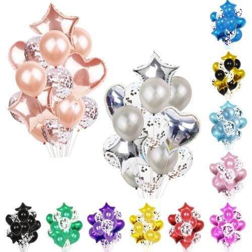 14pcs Rose Gold Balloon Confetti Sequin Five-Pointed Star Love Aluminum Film Balloon Wedding Birthday Party Balloon decoration