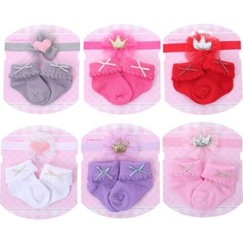 2pcs/set Newborn Headband and Socks New Cotton Socks Bow Baby Lovely Princess Lace Baby Socks Hair Band Set 0-12M Baby Gift