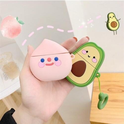 200pcs/lot Cases For Apple AirPods 1 Soft Cartoon Avocado Strawberry Earphone Case Charging Box Cover For Airpods 2 With Hooks