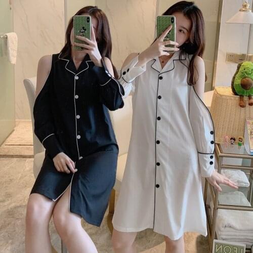 2020 Summer Silk Satin Sexy Strapless Nightgowns for Women Long Sleeve Lounge Night Shirt Sleepwear Nightdress Home Dress Nighty