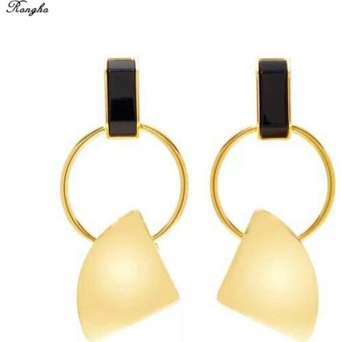 Brand Metal Circle Geometric Stud earrings for women Punk jewelry Gold Triangle earrings Pendant Vintage statement earrings