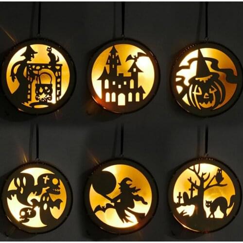 Halloween Wooden Wall Hanging Ornament Elf Pumpkin LED Lights Halloween Decorations For Home Holiday Party Supplies Decoration