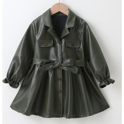 Kids Girls PU Leather Jackets Coats Green 2021 New Arrival Children Autumn Winter Cardigan Jackets Coats Korean Style For 2-6Y