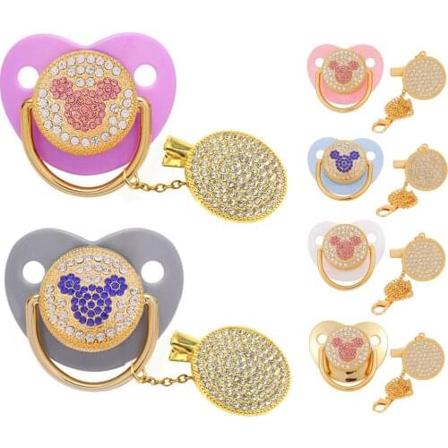 Newborn Baby Pacifier Rhinestone Pacifier Clips Chain BPA Free Silicone Pacifier Holder Infant Nipple Baby Shower Gifts 0-24M