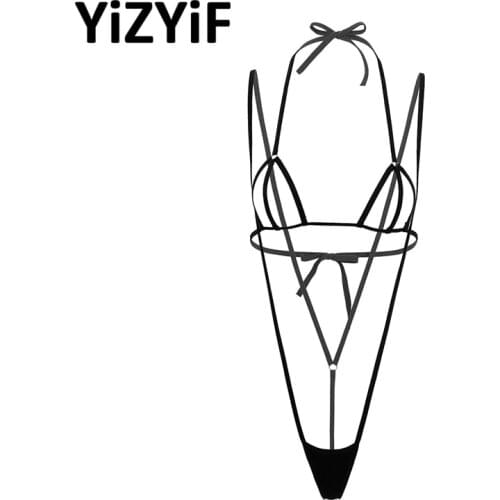 Women Sexy Swimsuit Erotic Hollow Out Bikini Lingerie Set Sexy Swimwear Bathing Suit Set Bra Top With Suspender Thong D-string