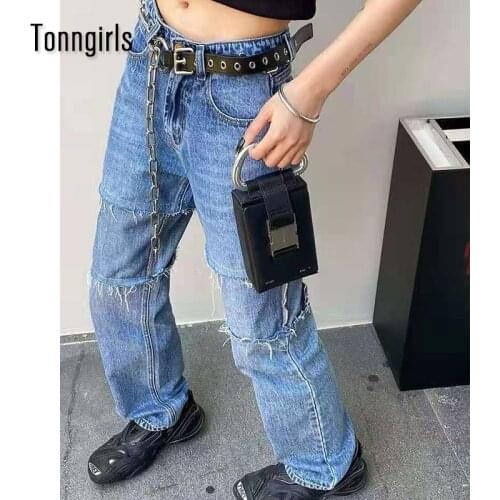Tonngirls Streetwear Boyfriend Jeans For Women Ripped Jeans Women High Waist Baggy Tassel Washed Loose Ladies Demin Pants Chic