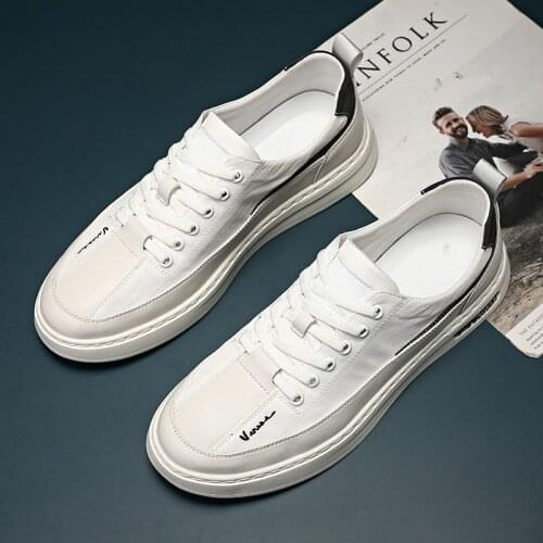 HOT Men Sports Shoes 2021 Summer Fashion Breathble sneakers Man Pu leather Splicing Platform Shoes Lace up White Casual Shoes
