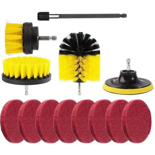 HOT-13Pcs Drill Brush Attachment Scrub Pads Cleaning Brush Power Scrubber Set for Car Grout Bathroom Carpet Tile Brick