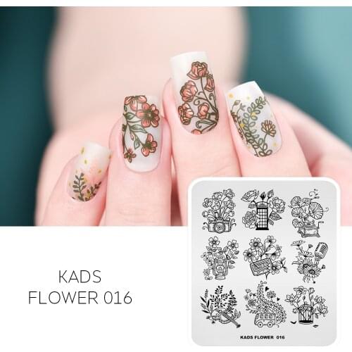 KADS New Arrival Flower 016 Design flower nail stamp Decorations Template Stencil Tools nail stamp manicure nail plates