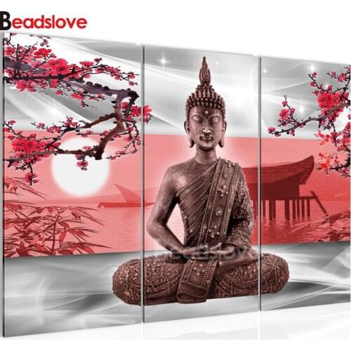 China Plum blossom Diamond Painting Buddha statue religious Cross-stitch DIY Mosaic 5d full diamond painting Moon 3pcs Decor