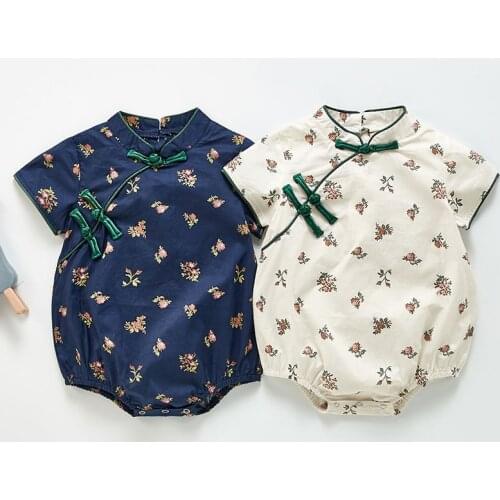 Chinese Style Summer Baby Girl Short Sleeve Rompers Children Rompers Kids Baby Girl Clothes Romper Cheongsam Infant Rompers