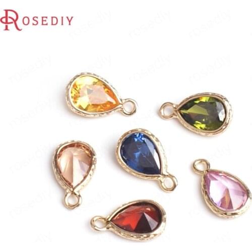 10PCS 14x8MM 24K Champagne Gold Color Brass and Zircon Drop Shape Charms Pendants Jewelry Making Supplies Findings Accessories