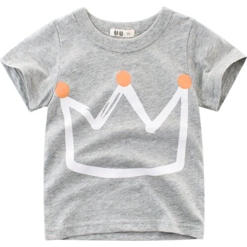 Summer short sleeve tops girls clothing casual wear Crown Print T-Shirts childrens tshirt tees O-Neck toddler boy clothes blue