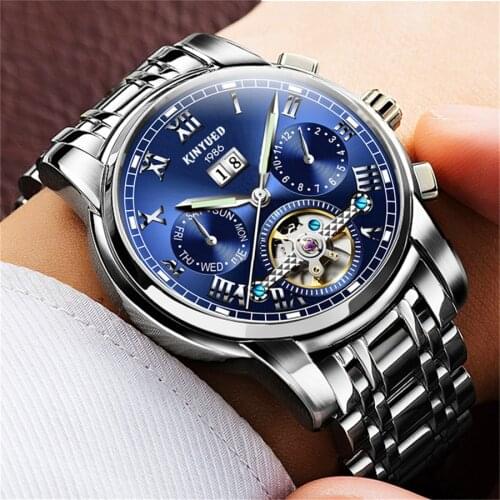 KINYUED Fashion Stainless Steel Strap The New Multifunction Mens Watch Automatic Mechanical Sports Waterproof Luxury Watch J014