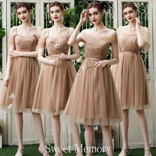 N2076 2021 Sweet Memory Coffee Color Short Bridesmaid Dresses Wedding Party Dress Simple Knee Length Robe De Soiree Vestidos