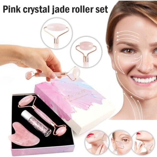 Newly Jade Rollers Face Massage Set Kit Skin Roller Eyes and GuaSha Set Skin Care Helps Reducing Drainage Puffiness Wrinkles