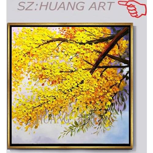 Latest cheap landscape yellow birch knife thick oil painting canvas wall sitting room adornment art photos of modern oil painti