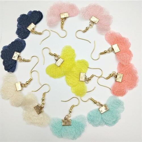 New 6 colors Korean Style Earrings fan-shaped Grid Flower Stud Earrings For Women Summer Accessories Soft silk Sweet earrings