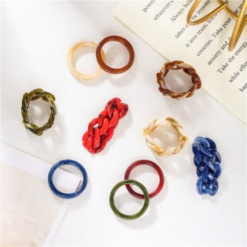 New Transparent Acrylic Colourful Ring Geometric Square Round Resin Rings For Women Jewelry Party Gifts 2021