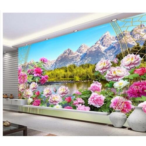 Wallpapers for living room Peony flower TV backdrop living style wallpaper Home Decoration mural 3d paintings