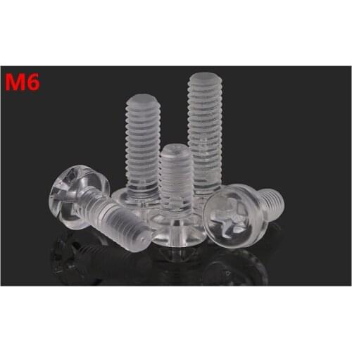 WHOLESALE!! M6X8 M6X10 M6X12 M6X20 Cross Round Pan head Acrylic Screw transparent PC material screw clear plactic bolt fastener