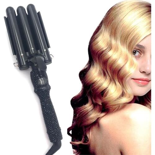 3-Barrel Hair Waver Pink Hair Waver 3 Barrel Curling Iron Hair Crimping Ceramic Curling Irons with LCD display
