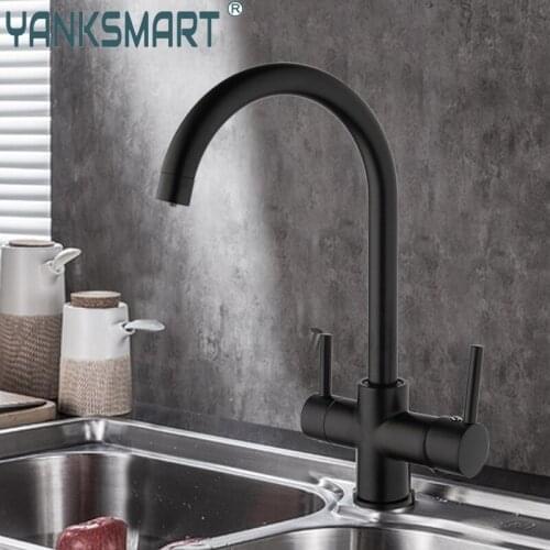 Swivel 360 Kitchen Basin Faucet Luxury Water Faucets Double Handle Taps Mixer Black Deck Mounted Brass Dual Holder Single Hole