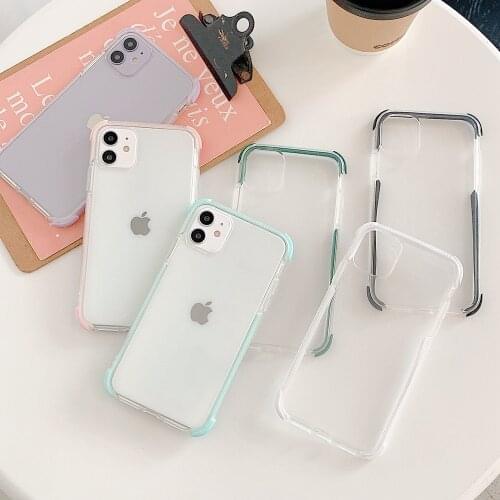 Shockproof Transparent Phone Case for iPhone 12 11 Pro Max XR XS Max X 7 8 Plus SE 2020 Soft Silicone Candy Color Bumper Cover