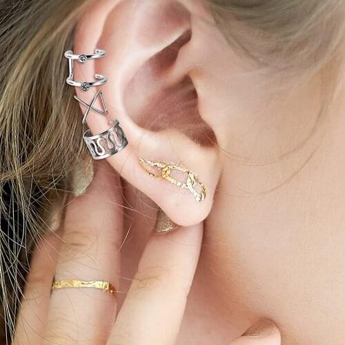 12 pcs/set Trendy Hip-Hop Ear Clip Earrings Fake Cartilage Earrings For Women Non-Piercing Ear Bone Clip Ear Buckle Set Jewelry