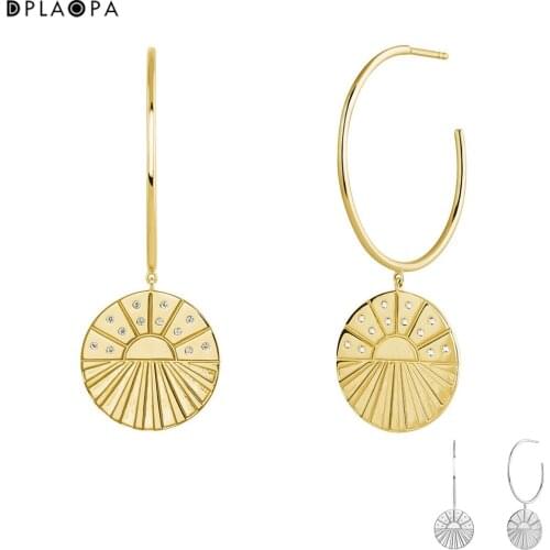 DPLAOPA 925 Sterling Silver Pendientes De Aro Piedras Plata Recubierta Oro Clips Big Large Party Drop Earring Pendientes