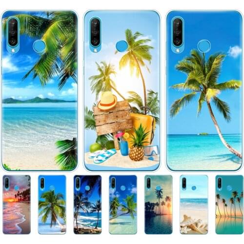 Silicon phone cover case for HONOR 20 lite view 30 v 30 pro cover for huawei honor 20S 9A 9C 9X Premium 7s 8a Beach Scene