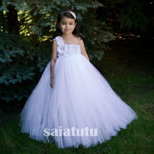 Flower fairy pure white Girls New Year Princess Wedding Gown Kids Dresses Tutu Party Birthday Children Dress Christmas Vestido