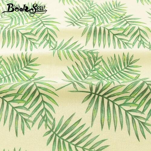 Booksew African Ankara Fabric Green Leaf Material Cotton Linen Fabric Beige Cloth Telas Por Metro Tablecloth Patchwork Sewing