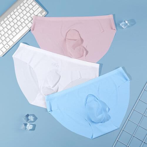 Ice Silk Elastic Transparent Sexy Men Panties Ultra-thin Seamless Mens Solid Briefs Quick Dry Breathable Light Underpants Hombre