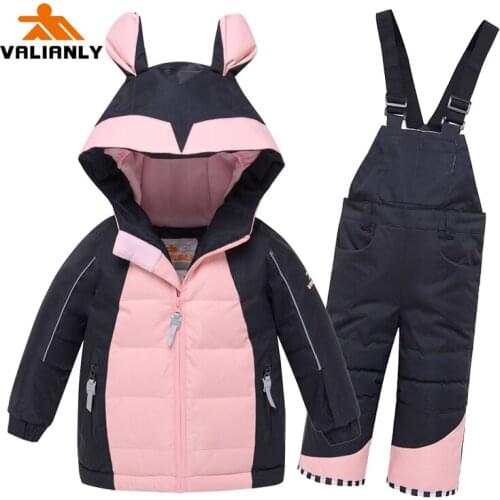 VALIANLY 2020 Winter Warm Kids Girls Ski Sets Children Clothing Cotton Snow Wear Ski Jacket Pants Outdoor Waterproof Ski Suits