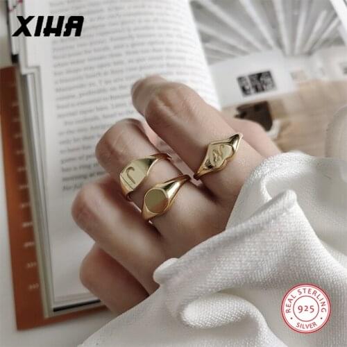 XIHA Gold Color Heart Round Wedding Ring for Women Resizable Initial Letter Ring 925 Sterling Silver Rings Minimalistic 2019