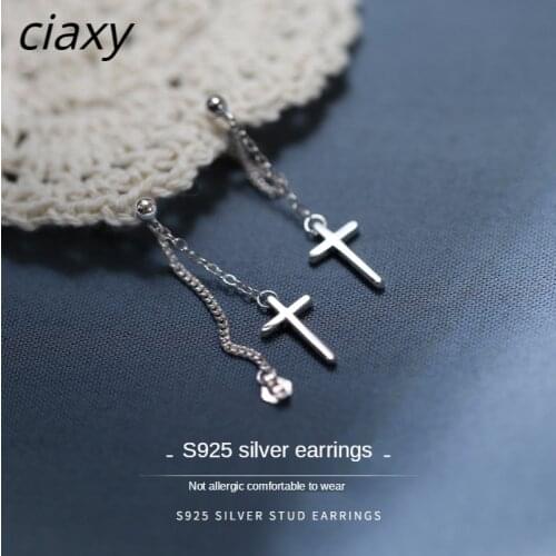 CIAXY 925 Sterling Silver Cross Drop Statement Earrings for Women Men Punk Gothic Chain Earings Pendant Jewelry