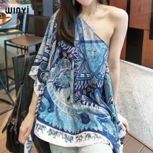 New Printed Middle East 2021 Silk Bohemian summer Beach top clothes Batwing Sleeve abaya Silk top dresses for women Bikini cover