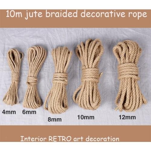 10M Natural Jute Rope Twine Rope Hemp Twisted Cord Macrame String DIY Craft Handmade Decoration Pet Scratching 4mm-12mm