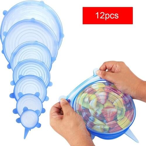 12pcs Silicone Stretch Lids Universal Lid Silicone Bowl Pot Lid Silicone Cover Pan Cooking Food Fresh Cover Microwave Cover