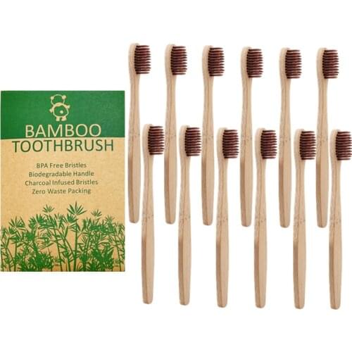 12Pack Eco Toothbrush Bamboo Handle Biodegradable Bamboo Toothbrush Natural Teeth Brush Solid Bamboo Handle