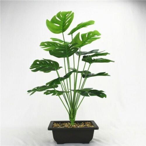 18 Leaves Artificial Plants Plastic Artificial Turtle Leaves Wall Green Plant Wedding Party Home Office Decoration Fake Potted