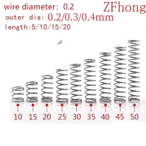 20pcs/lot 0.2*2/3/4*5/10/15/20/25/30/35/40/45/50mm 0.2mm Stainless Steel Micro Small Compression spring