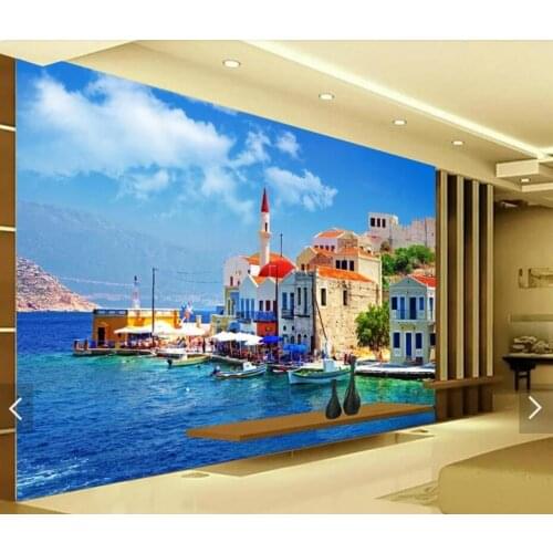 3D Custom Photo Modern Greece Aegean Sea Castle Landscape Mural Wallpaper Roll Wall Decor TV Background Living Room Canvas