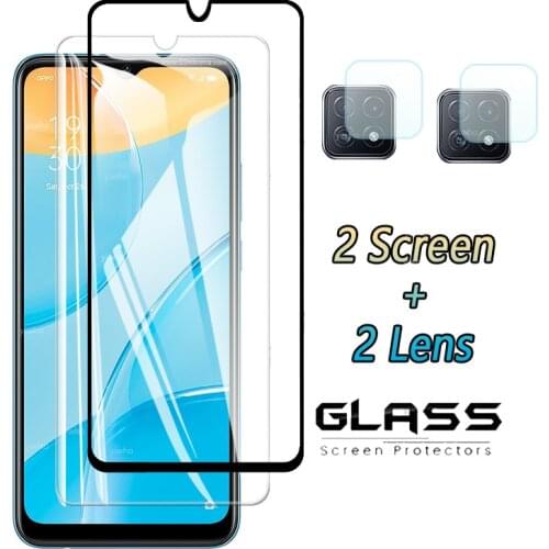 4-in-1 For OPPO A15 Glass For OPPO A53 Tempered Glass Full Glue Screen Protector For OPPO A91 A15 A52 A72 A92 A53 Lens Glass