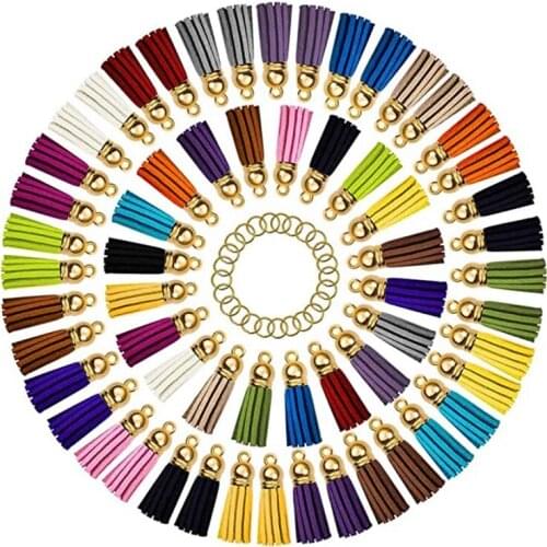 60 Pack Tassels for Keychains Suede Tassel for DIY Jewelry Making Keychain Charms Key Chain Rings for Pendants Crafts